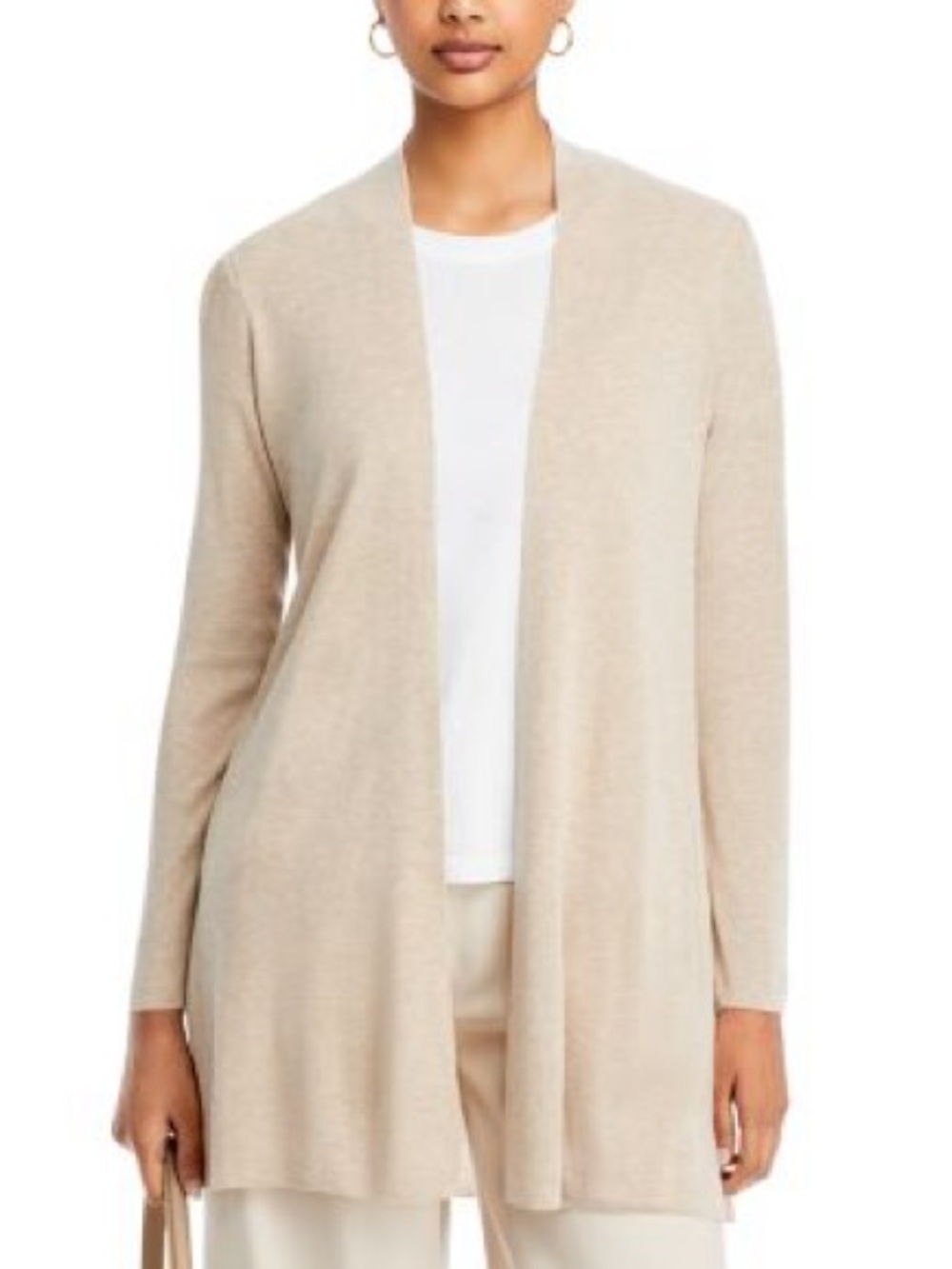 Eileen Fisher Sandstone Open-Front Long Cardigan cashmere